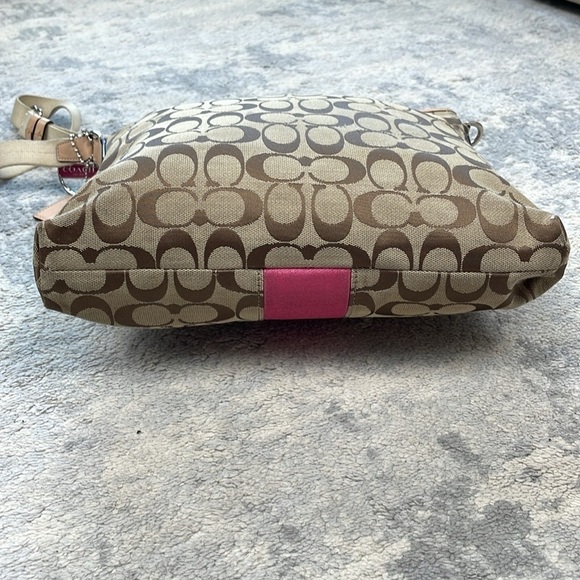 Coach Signature Stripe File Bag Crossbody Messenger Tan Pink F28502 - Picture 4 of 17